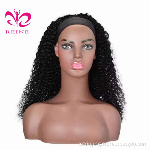 Full Cuticle Curly Headband Wigs Human Hair GlueLess None Lace 10A Virgin Peruvian Head Band double drawn human hair wigs
